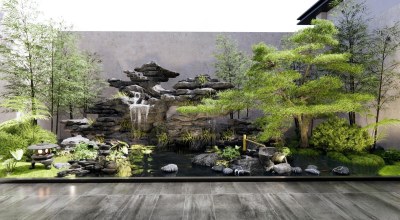 新中式假山水景3D模型下载